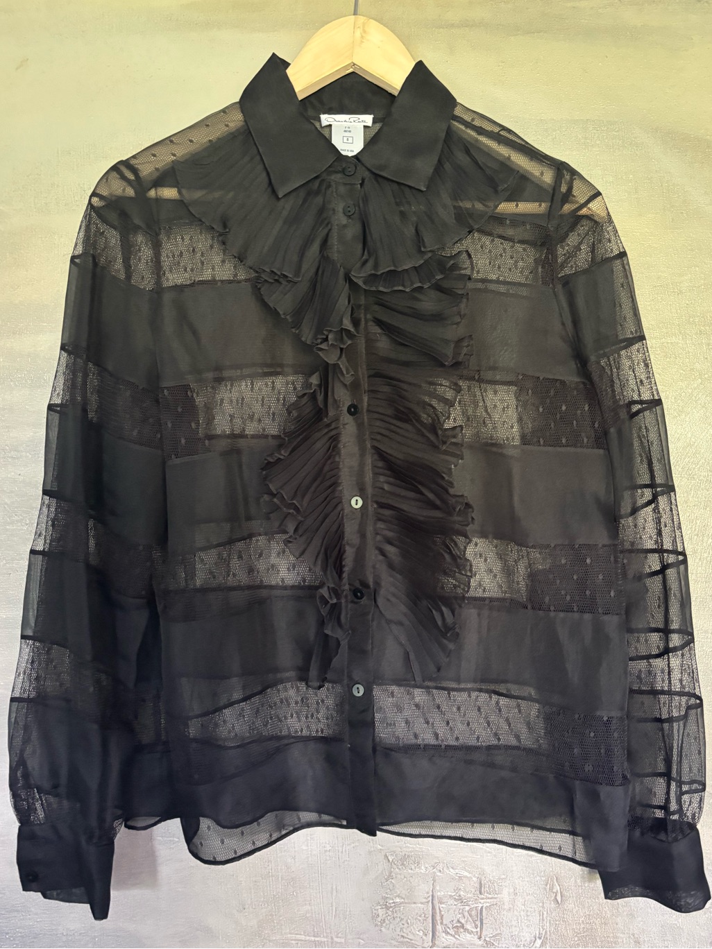 Oscar De La Renta 201/ Runway Collection Semi-Sheer Black Blouse